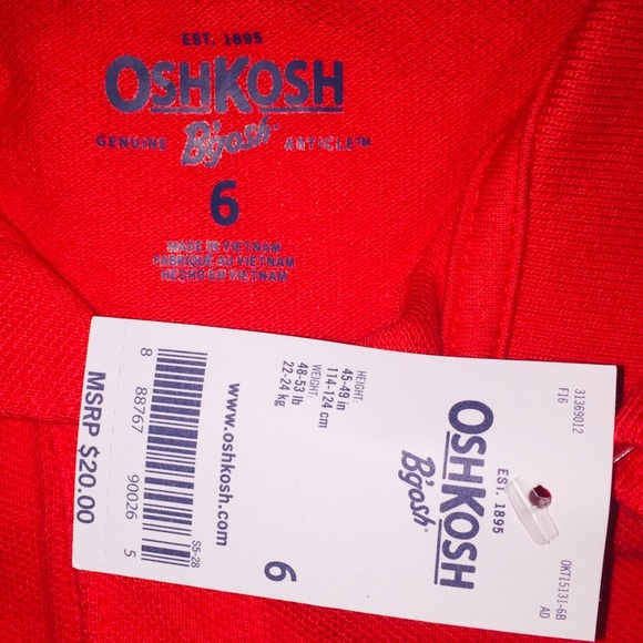 NEW OSHKOSH B’GOSH Red Polo Collared Shirt-Size 6 - Picture 3 of 3